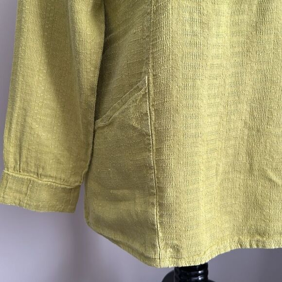 FLAX 100% LINEN “ I Am Happy” Embroidered Long Sleeve Top Lime Green Size S - Picture 5 of 9